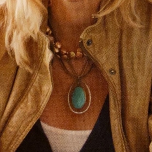 Silpada Vintage Sterling Silver Turquoise Brass 5 Brown Leather Corded Necklace - Picture 6 of 7